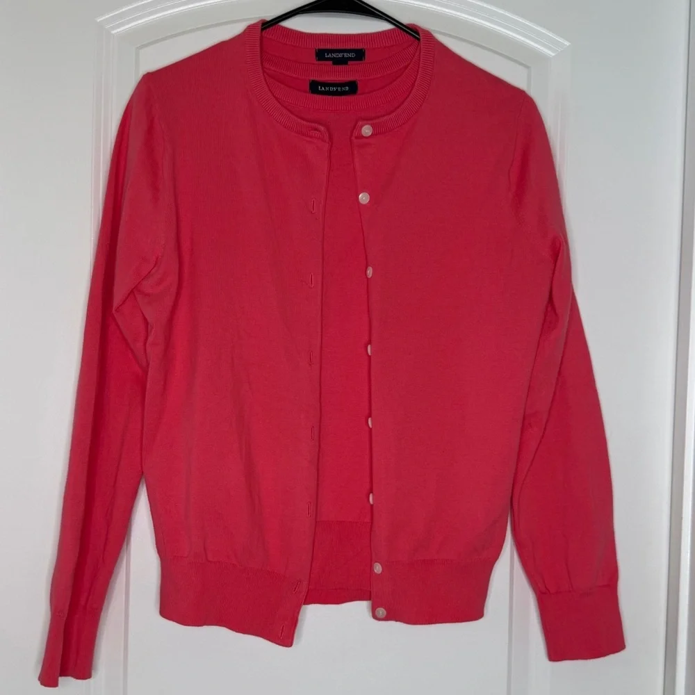 Lands’ End‎ Coral Cardigan Set S 6/8 Cotton Blend Button Front Lightweight Layer